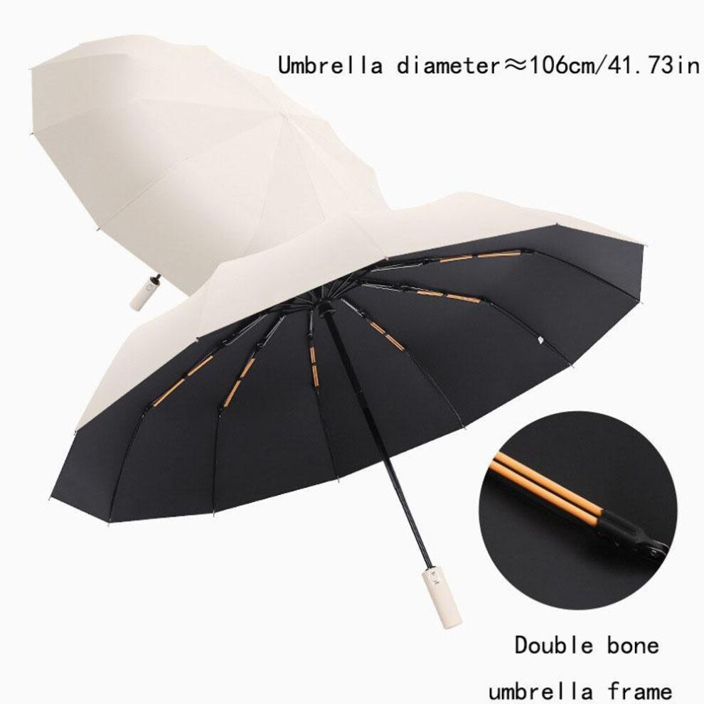 (beige) Reinforced 24-bone Umbrella Men&apos;s Business Strong And Durable Wind-resistant Umbrella Anti-uv Sunscreen Umbrella Women&apos;s Sunny Umbrella