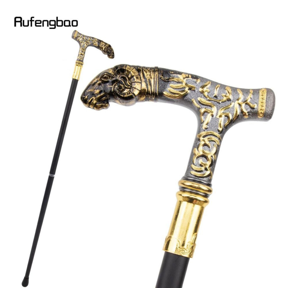(as the picture) Golden Black Goat Luxury Pattern Walking Stick Party Fashion Elegant Walking Stick Decorative Cospaly Cane Knob Crosier 90cm