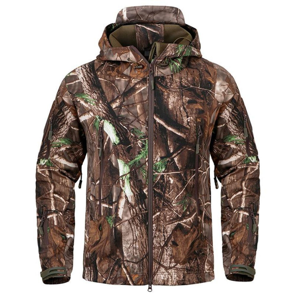 (black brown, US M) Men&apos;s Soft Shell Waterproof Camouflage Hunting Jacket Warm Fleece Lined Hooded Camo Hunt Clothes Military Tactical Coat Outdoor Windbreaker Us Si