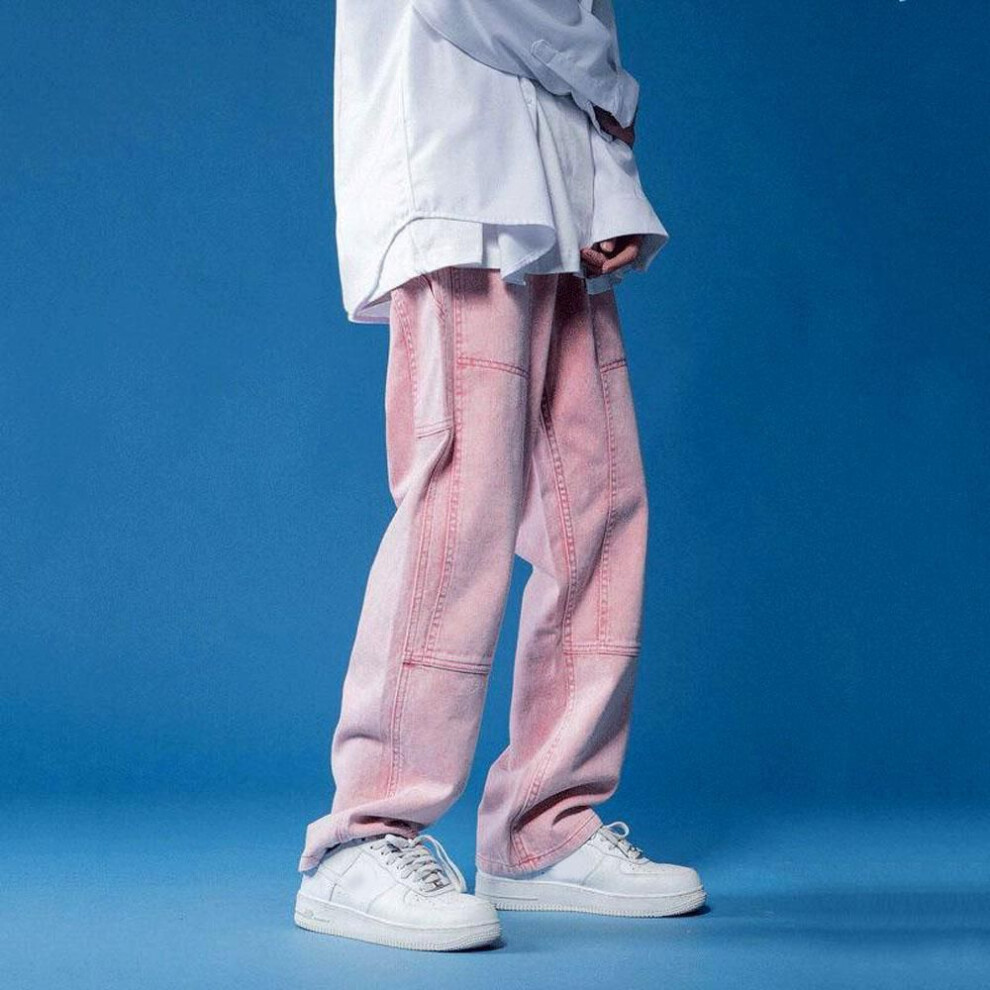 (pink, S) Women&apos;s Men&apos;s Y2k Oversized Clothes 5xl Pink Jeans Cotton Work Baggy Casual Classic Straight Denim Wide Leg Pants Sweatpants Trousers For Me