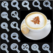 (As show, One size) 16 Piece Latte Art Templates Cappuccino Coffee Foam Cake Decor