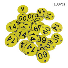 (Yellow, One size) 100pcs Plastic Id Number Tags 1-100 Engraved Number Id Tag Colored For Key Ring