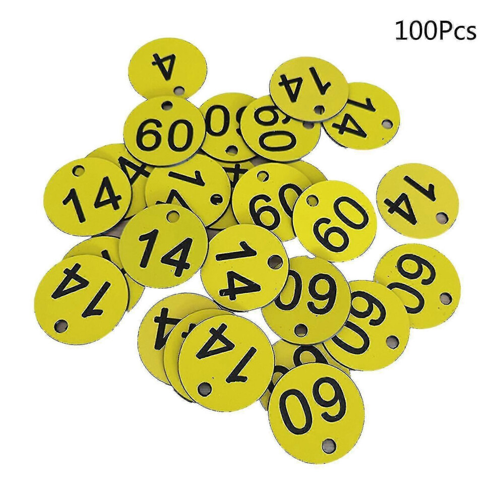 (Yellow, One Size) 100Pcs Plastic Id Number Tags 1-100 Engraved Number Id Tag Colored For Key Ring 5062994756740