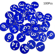 (Blue, One size) 100pcs Plastic Id Number Tags 1-100 Engraved Number Id Tag Colored For Key Ring
