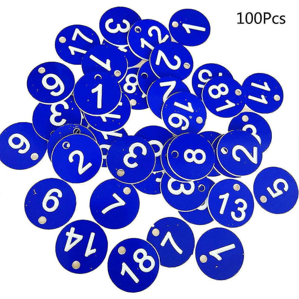(Blue, One Size) 100Pcs Plastic Id Number Tags 1-100 Engraved Number Id Tag Colored For Key Ring 5062994756719