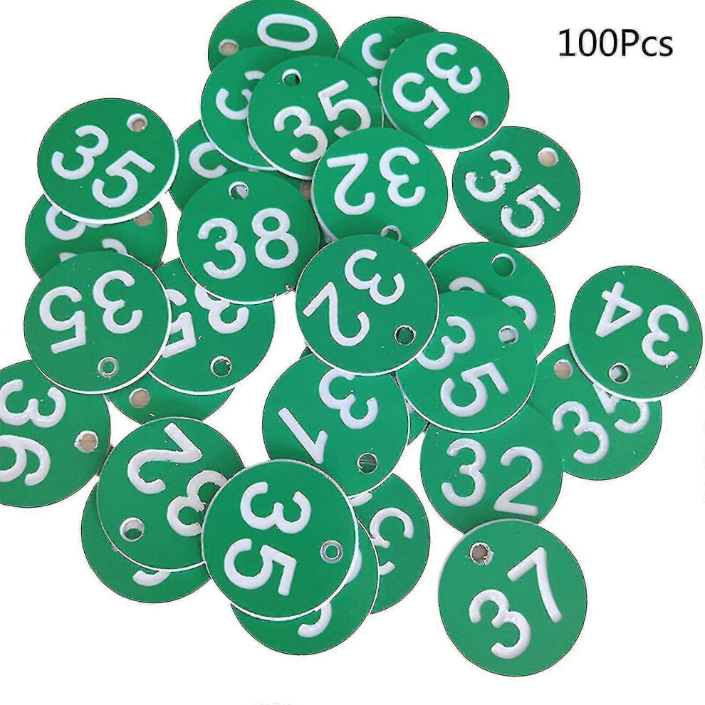 (Green, One Size) 100Pcs Plastic Id Number Tags 1-100 Engraved Number Id Tag Colored For Key Ring 5062994756726