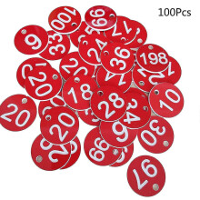 (Red, One size) 100pcs Plastic Id Number Tags 1-100 Engraved Number Id Tag Colored For Key Ring