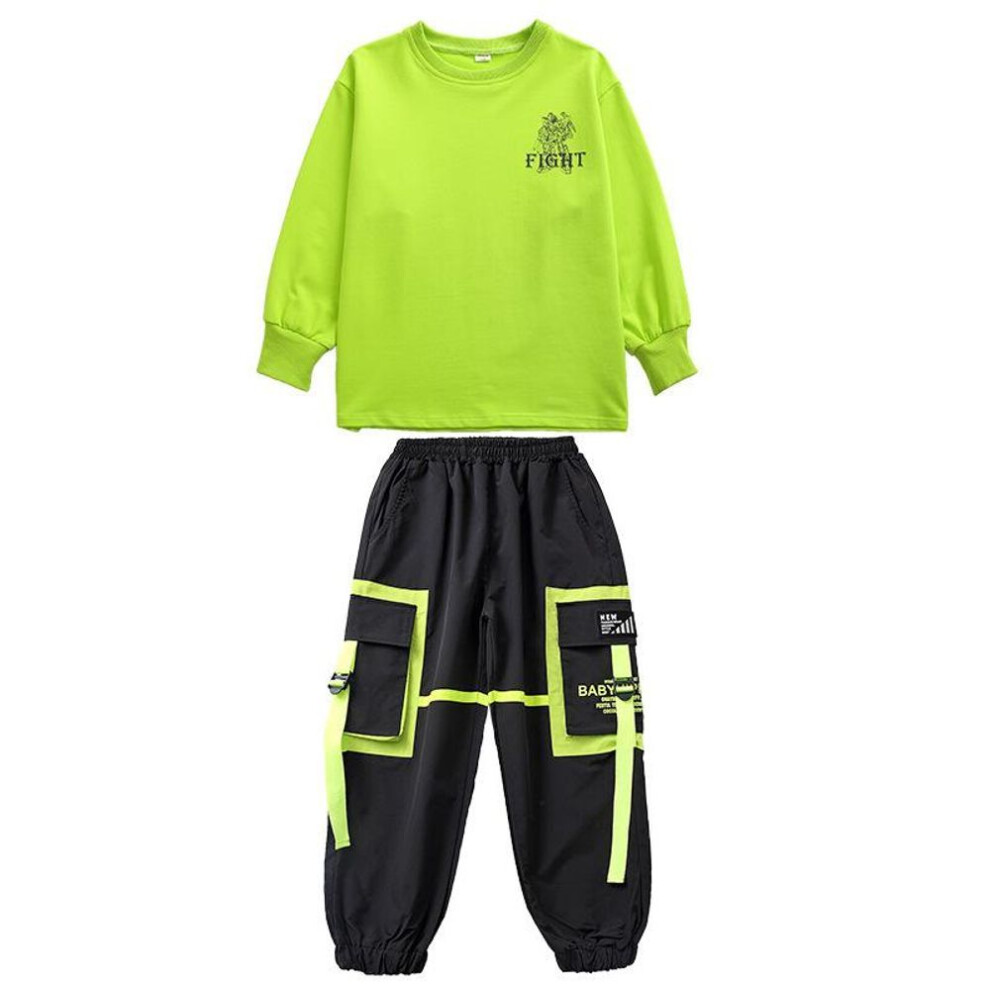 (green, 160cm) Children&apos;s Hip-hop Trendy Clothes Boys Hip-hop Overalls Trendy Pants Girls&apos; Jazz Dance Costumes Children&apos;s Personality Catwalk