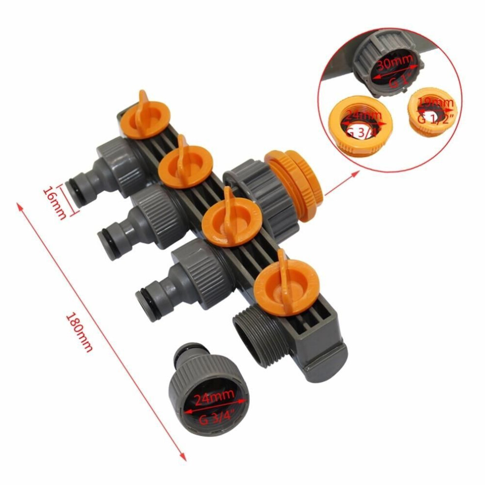 1"to3/4"to1/2" Female Thread 4 Way Hose Splitters For Automatic Watering Water Pipe Linker Timer Garden Water Irrigation Tool