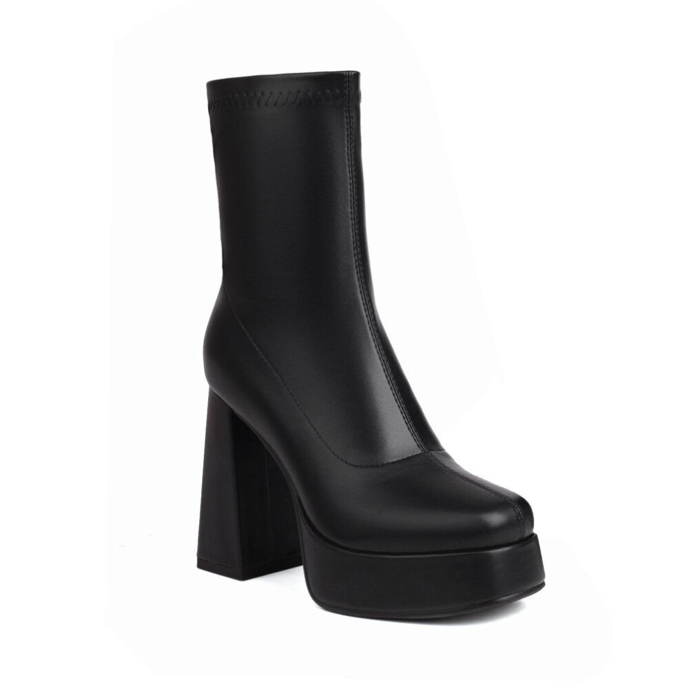 (black, 43) 8.Women&apos;s high heeled short boots, sexy European and American style waterproof platform, thick heel, solid color, large size women&apos;s boots