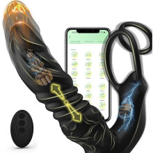 (black) Insertable Men's Anal Vibrator Prostate Massager, 5 In 1 Vibrating Anal Plug Dildo Shape Vibrator With Double Silicone Cock Ring, Adult Anal Sex