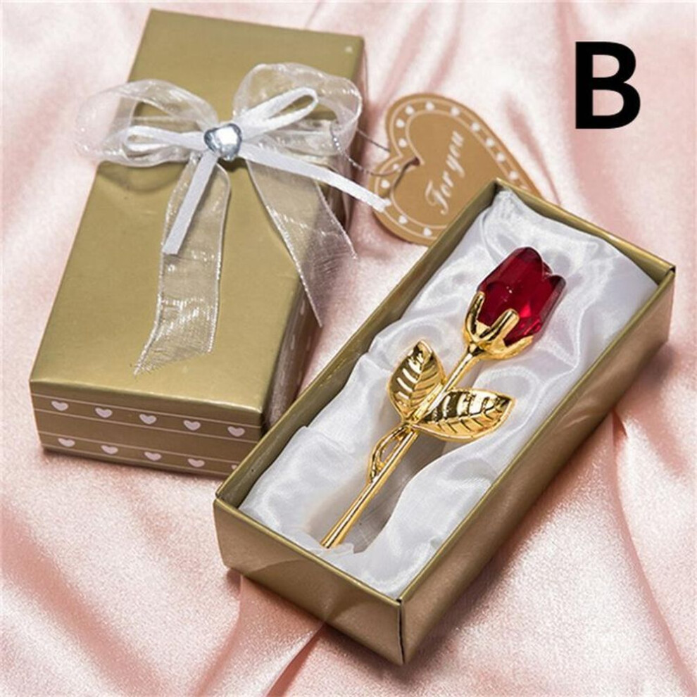 (B) Crystal Glass Rose Flower Figurines Craft Valentine&apos;s Day Favors X&apos;mas Lovers&apos; Gift Souvenir Home Wedding Decoration Ornaments