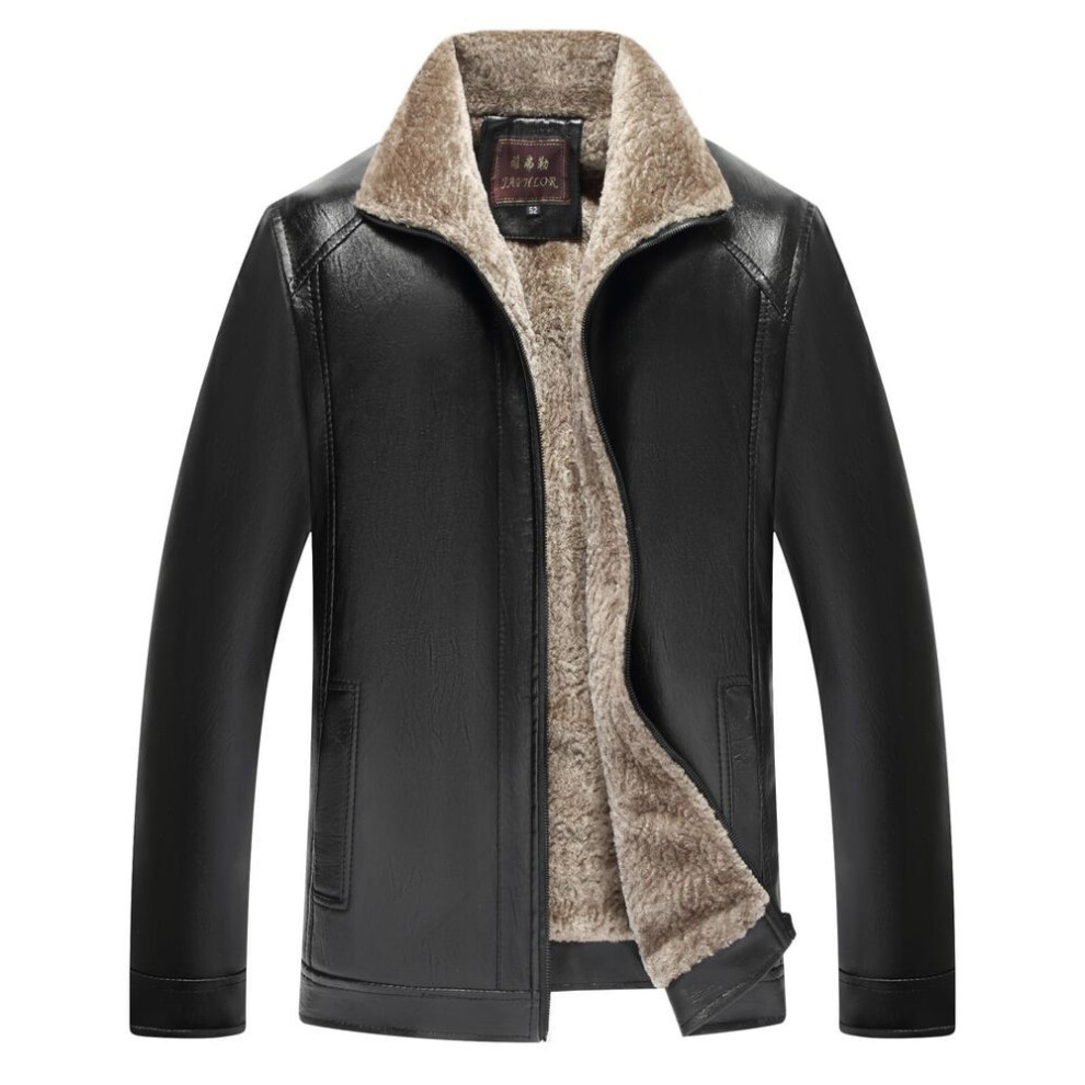(black, 60) Autumn And Winter Middle-aged And Elderly Men&apos;s Leather Jackets With Fur All-in-one Men&apos;s Stand-up Collar Plus Velvet Thickening Men&apos;s