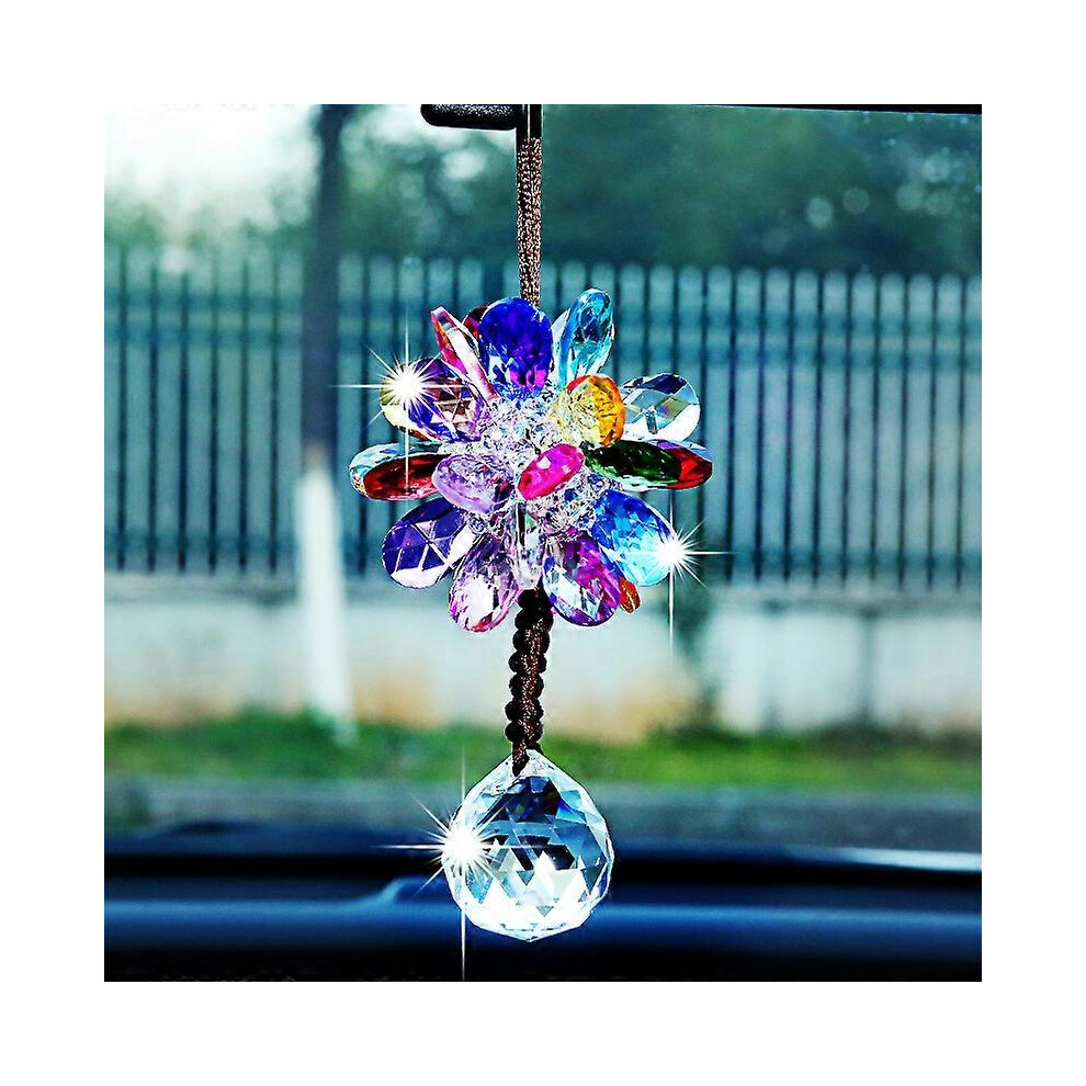 (As Show, One Size) Crystal Float Rearview Mirror Pendant Crystal Pendant Fashion Car Decoration(Colorful-Ball) 5093442616811
