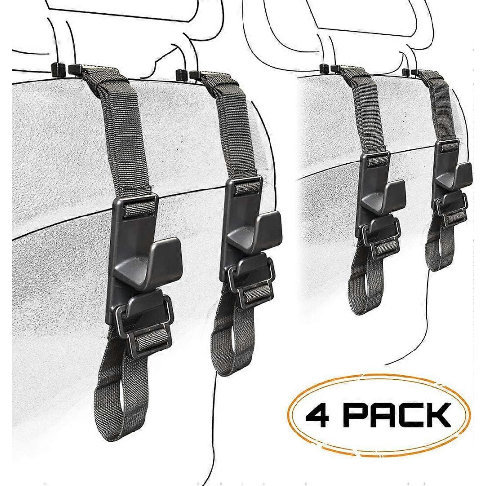 (As Show, One Size) 4Pcs Magic Headrest Hooks For Car, Purse Hanger Headrest Hook Holder (Black) Black 5093442614541