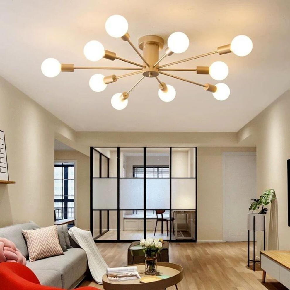 (gold, 8 heads) 6/8/10 Head Multi-pole Ceiling Light Retro Industrial Loft Nordic Dome Light Home Decoration Lighting (bulb Not Included)