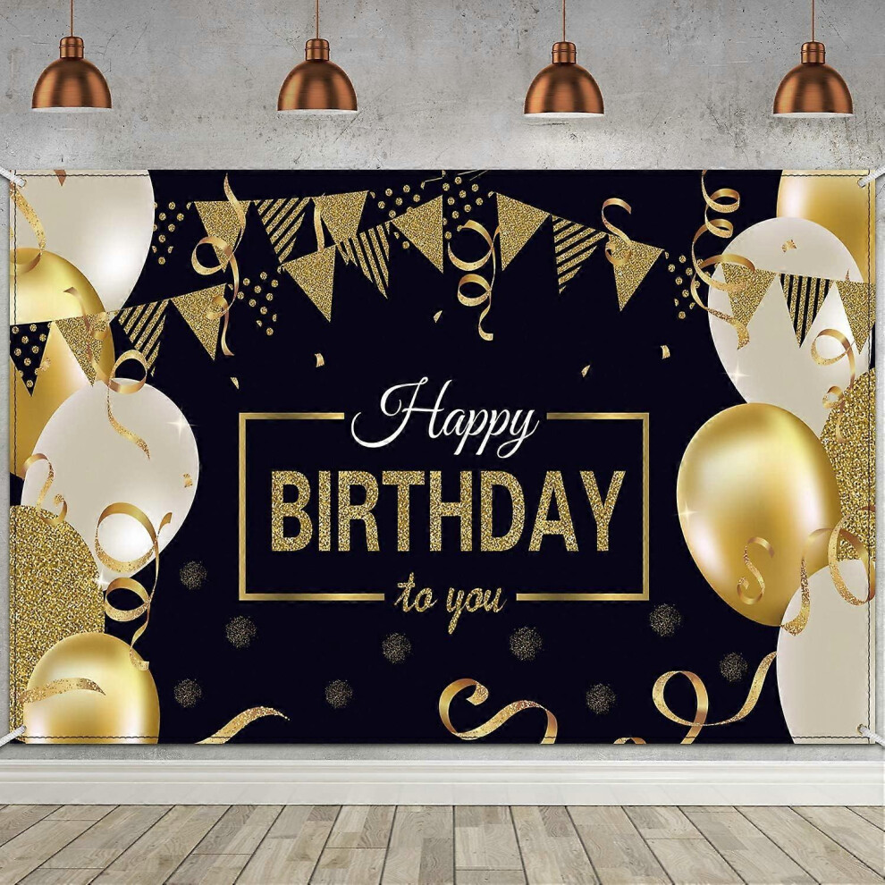 Konhill (As Show, One Size) Happy Birthday Backdrop Banner Extra Large Birthday Sign Poster For Men Women Birthday Anniversary Party Photo Booth Backdrop Back