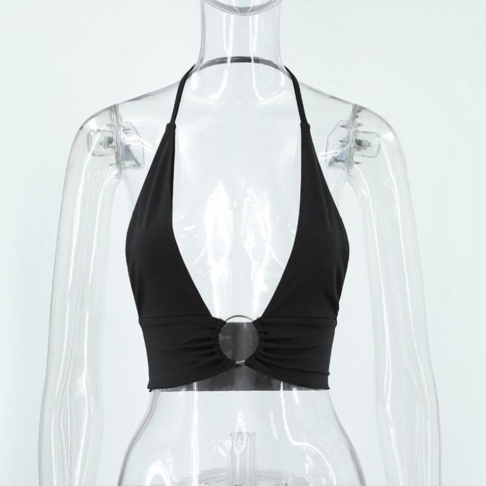 (black, S) Fashion New Halter Backless Women&apos;s Sexy Tank Tops Sleeveless Solid Slim Fit Summer Vest Top Female Streetwear Y2k Tanks Camis Women Clothing 243