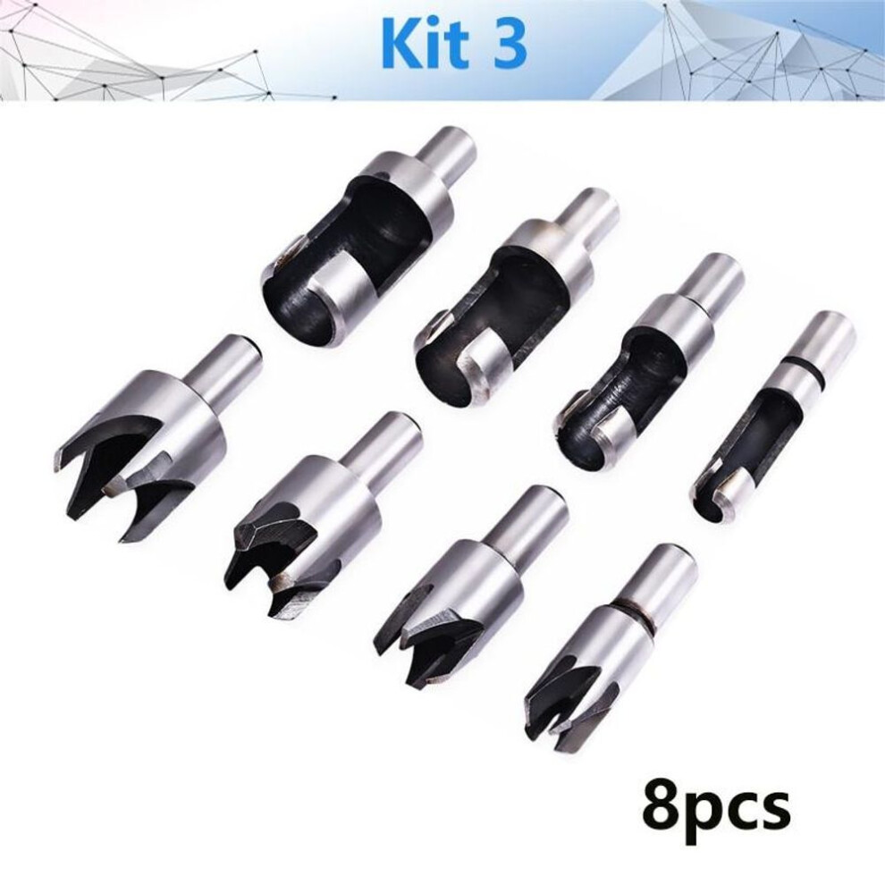 (kit3) 8pcs/4pcs/set Wood Plug Cutting Tool Drill Bit Straight and Tapered Taper 5/8" 1/2" 3/8" 1/4" Woodworking Cork Drill Bit Knife