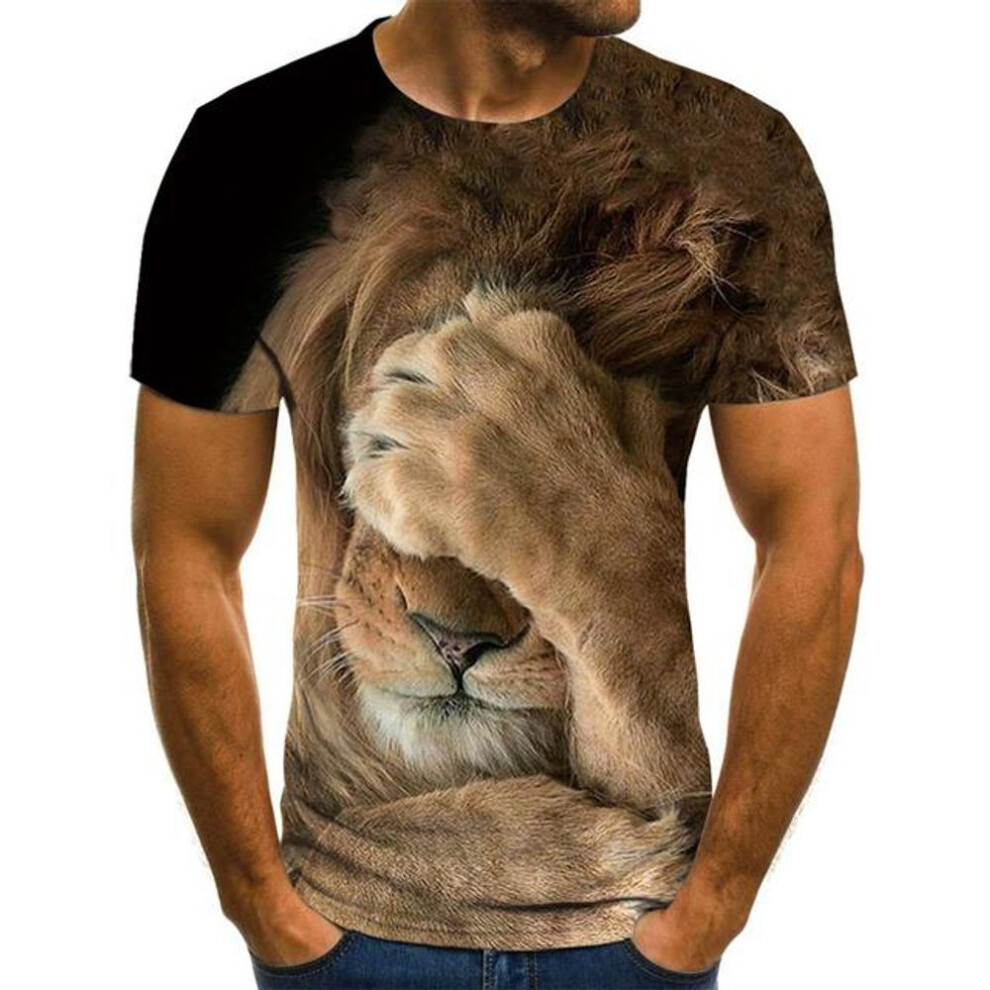 (as the picture, XXXL) New Cool Lion Graphic 3D Men&apos;s T Shirt Unisex Fashion Animal Oversized Shirt O&apos;neck Breathable Short Sleeve Casual Tops & Tees