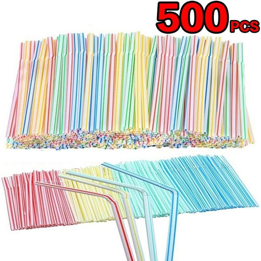 (500pcs/5bags) 100/300/500 Pcs Flexible Plastic Solid White Party Tea & Coffee Shop Colorful Disposable Drinking Straws Wedding Decorations & Store Supplies