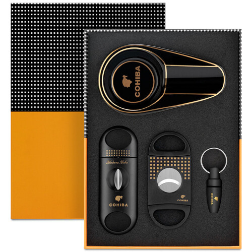 (black) Cigar cutter tool set cigarette cutter ceramic ashtray multifunctional cigarette accessories