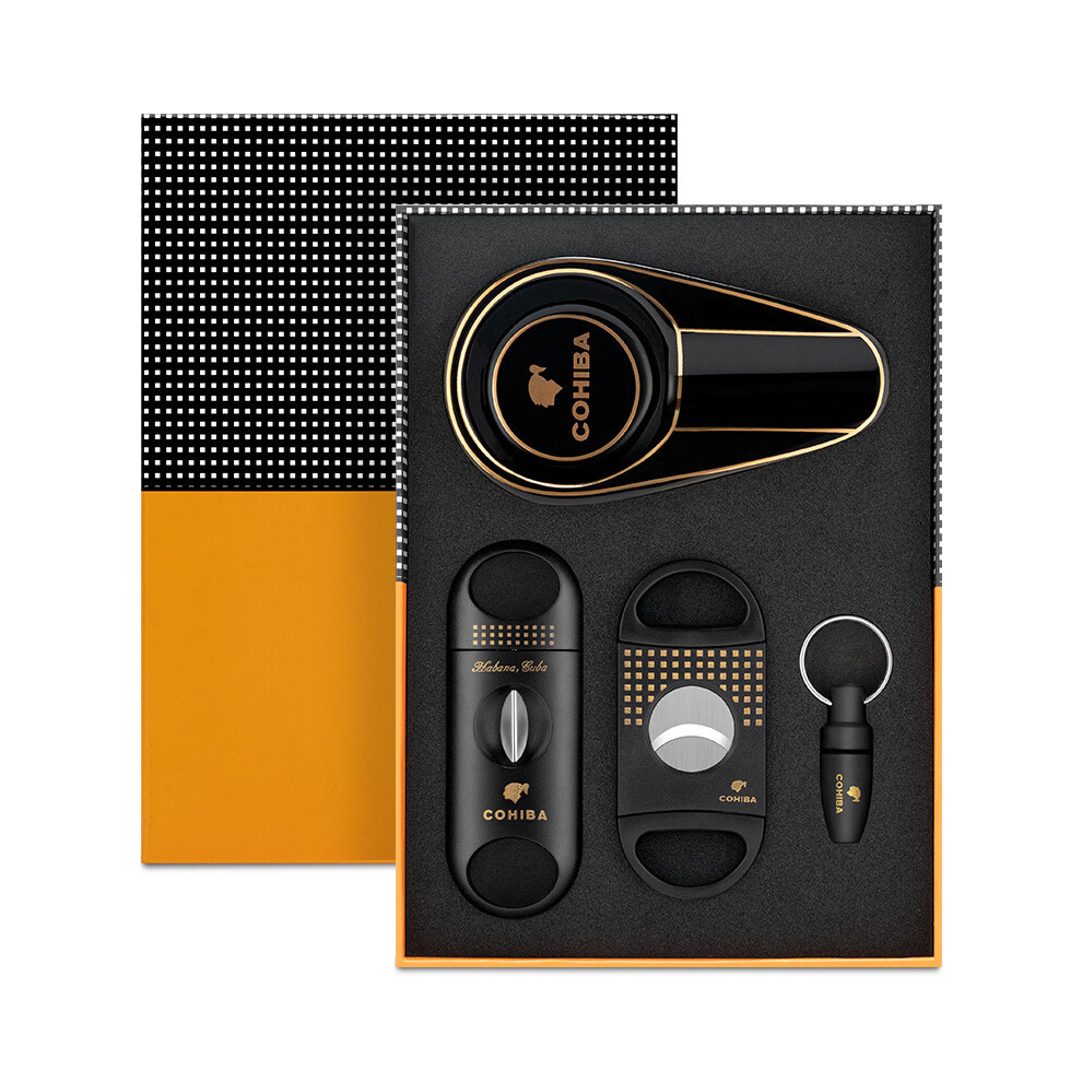 Black (Black) Cigar Cutter Tool Set Cigarette Cutter Ceramic Ashtray Multifunctional Cigarette Accessories