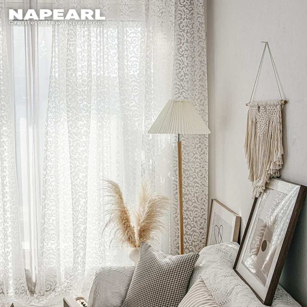(White, 100cm x 200cm) 1 PC NAPEARL European Style Jacquard Curtain Organza Tulle Bedroom Kitchen Window Sheer
