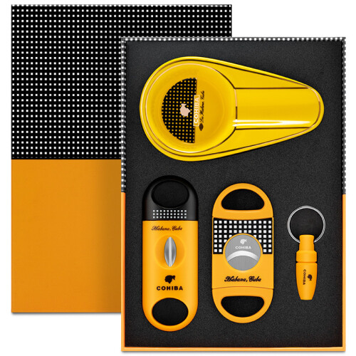 (yellow) Cigar cutter tool set cigarette cutter ceramic ashtray multifunctional cigarette accessories