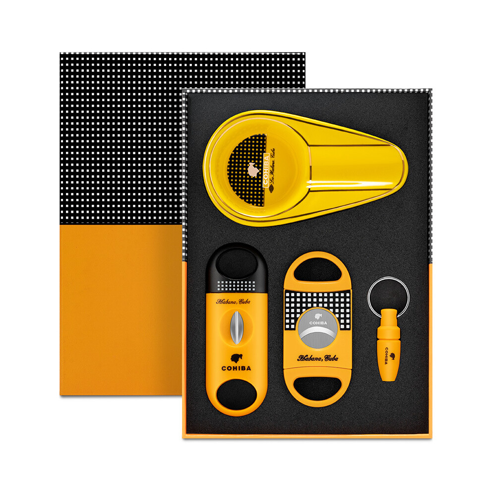 Yellow (Yellow) Cigar Cutter Tool Set Cigarette Cutter Ceramic Ashtray Multifunctional Cigarette Accessories