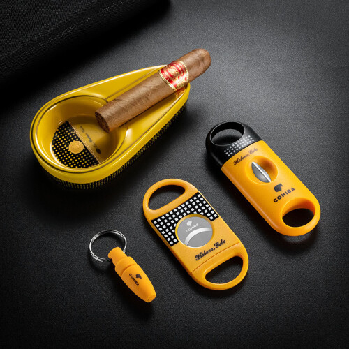 (yellow) Cigar cutter tool set cigarette cutter ceramic ashtray multifunctional cigarette accessories 2