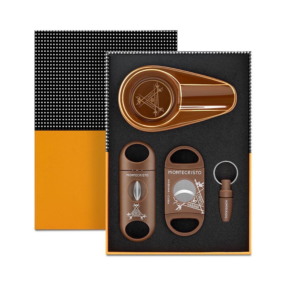 Brown (Brown) Cigar Cutter Tool Set Cigarette Cutter Ceramic Ashtray Multifunctional Cigarette Accessories