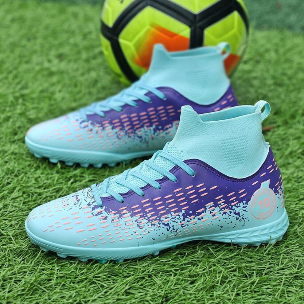 (purple, 41) 35-48unisex Football Boots High-top Rubber Tie High Elastic Socks Training Artificial Grassland Outdoor Sports Training Football Shoes