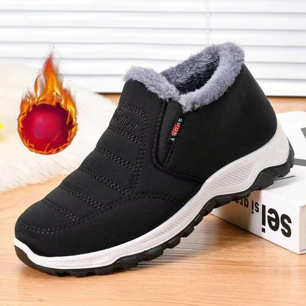 (black, 44) Winter Cloth Shoes Men&apos;s Cotton Shoes With Velvet Warmth For Middle Age/elderly Dad Shoes Anti Slip  Wear Resistant Bull Tendon Bottom Cotton Boo