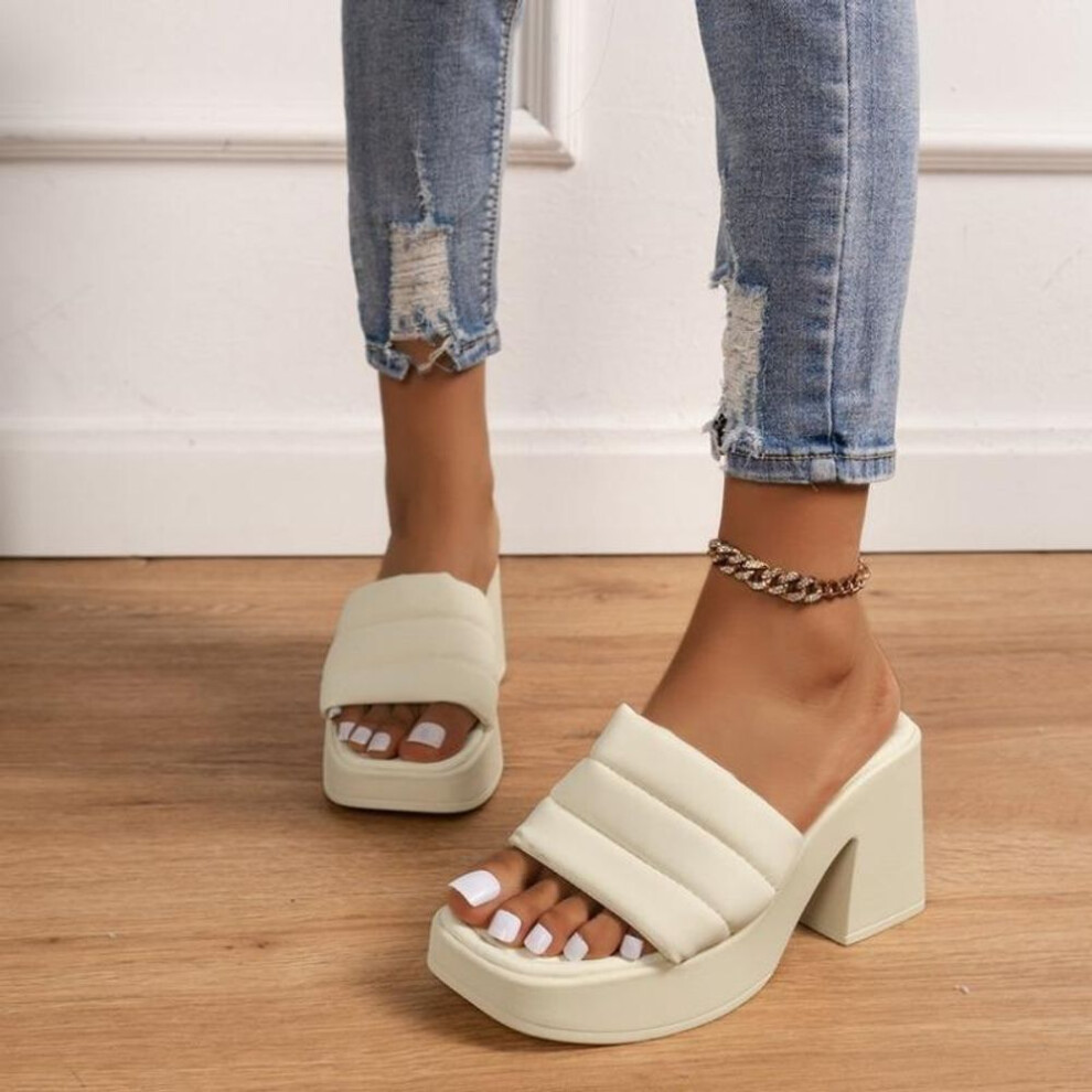 (beige, 37) Waterproof Platform Thick Sole Cool Slippers For Women&apos;s Instagram, Wearing Straight Line Slippers, Thick Heels, High Heels For Women&apos;s Shoe