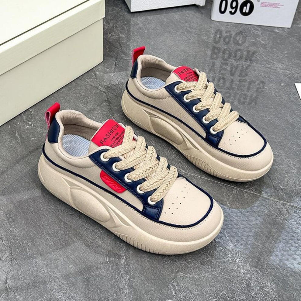 (blue, 40) Women&apos;s Fashion Platform Sneakers Comfortable Casual Skateboarding Walking Shoes Faux Leather Running Shoes Lightweight Flat Sports Shoes For Wom