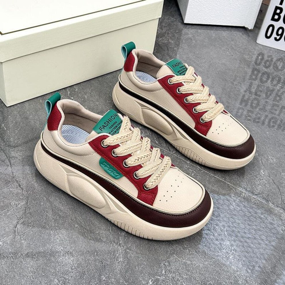 (brown, 37) Women&apos;s Fashion Platform Sneakers Comfortable Casual Skateboarding Walking Shoes Faux Leather Running Shoes Lightweight Flat Sports Shoes For Wom