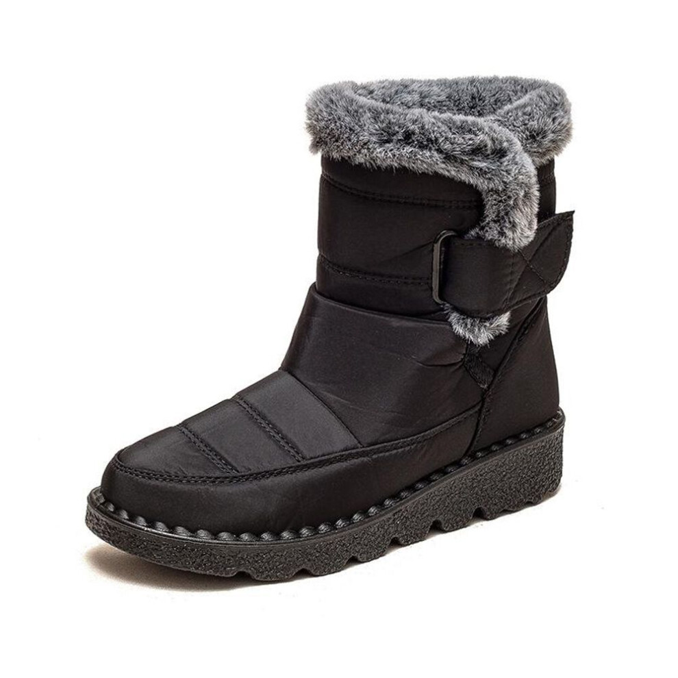 (black, 37) Women&apos;s Winter Faux Fur Lined Snow Boots Outdoor Non Slip Ankle Boots Waterproof Fleece Lined Short Booties Casual Warm High-top Shoes For Female