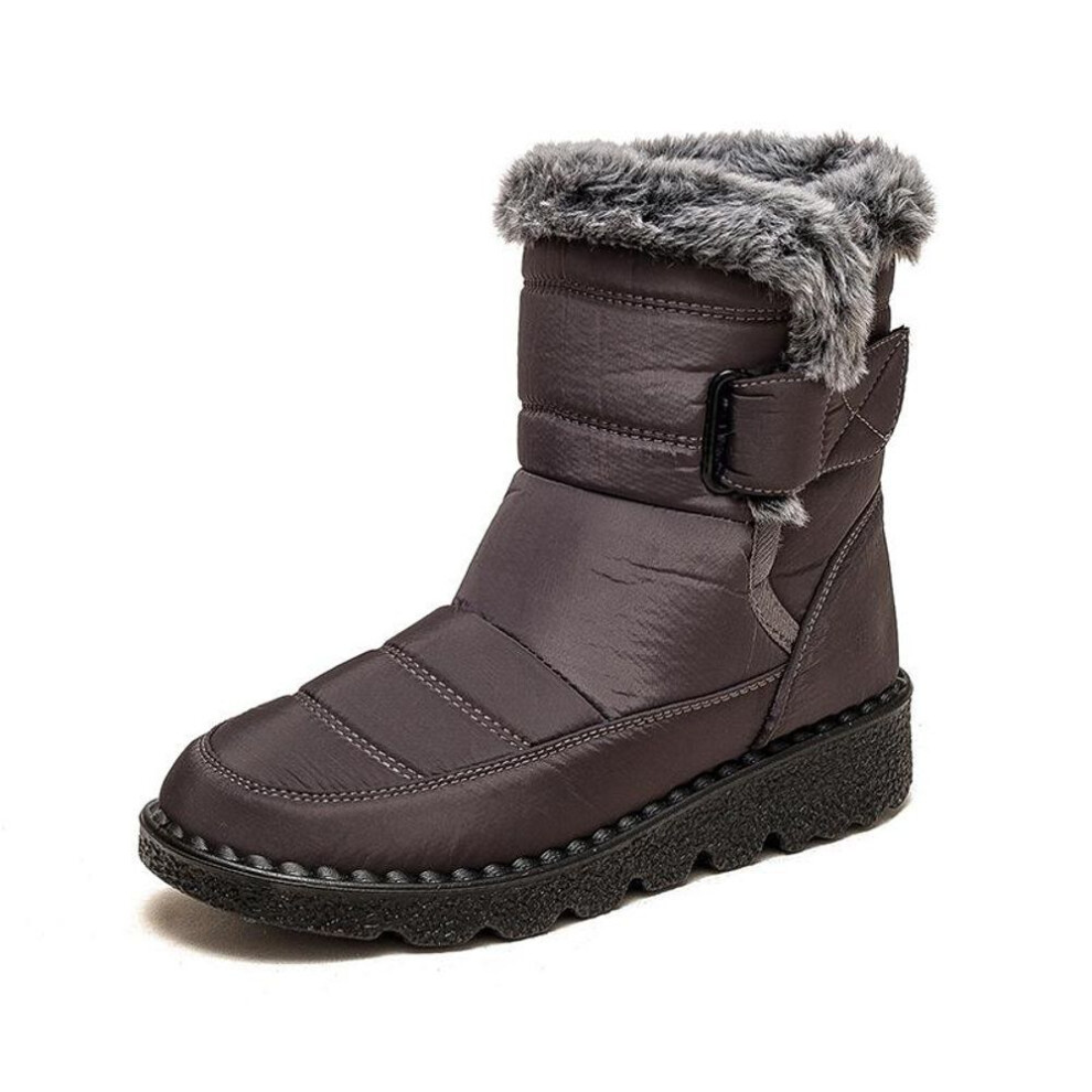 (gray, 37) Women&apos;s Winter Faux Fur Lined Snow Boots Outdoor Non Slip Ankle Boots Waterproof Fleece Lined Short Booties Casual Warm High-Top Shoes for Female