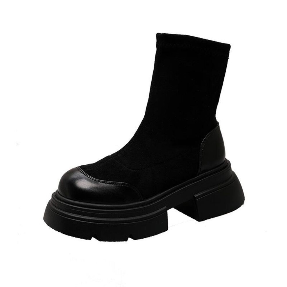 (black, 40) Women's Chelsea Ankle Boots Low Heel Fall Boots Shoes Pull On Square Toe Combat Booties for Women Platform Slip on Chunky Block Heeled Ankle Boots