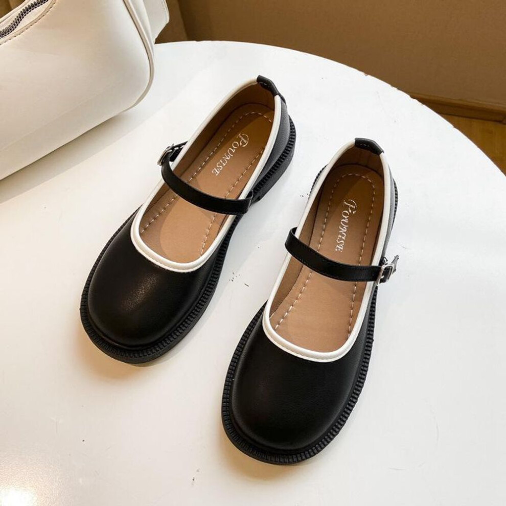 (black, 40) Women&apos;s Mary Jane Shoes Chunky Shoes Pu Leather Round Toe Flats Non-slip Ankle Buckle Strap Loafers Casual Dressy Party School Work Shoes For Wom