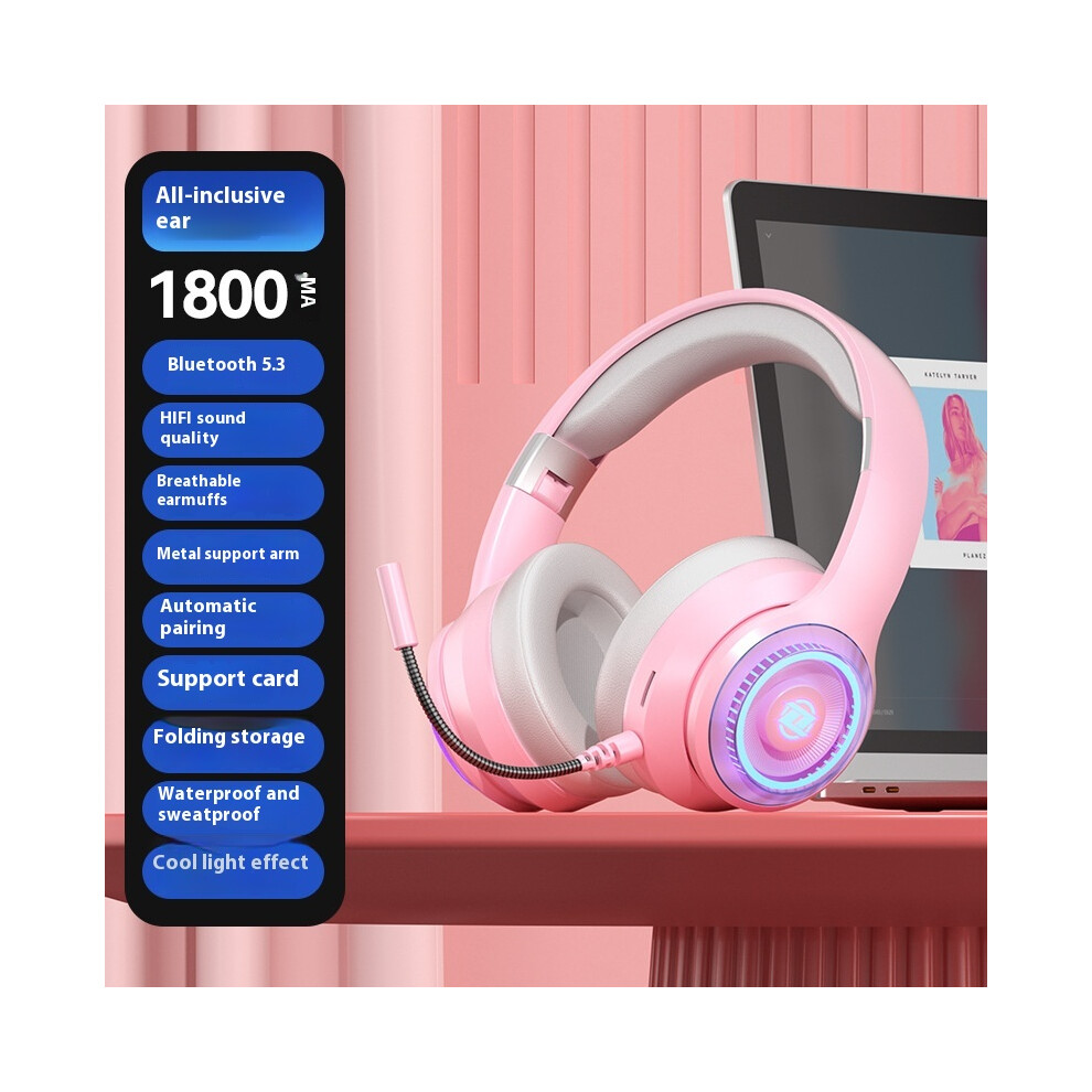 (Pink) 2025 Internet Celebrity Hot Model Bluetooth Headset Headset Wireless Bass E-Sports Game Mobile Phone Universal Pink 6921541494025