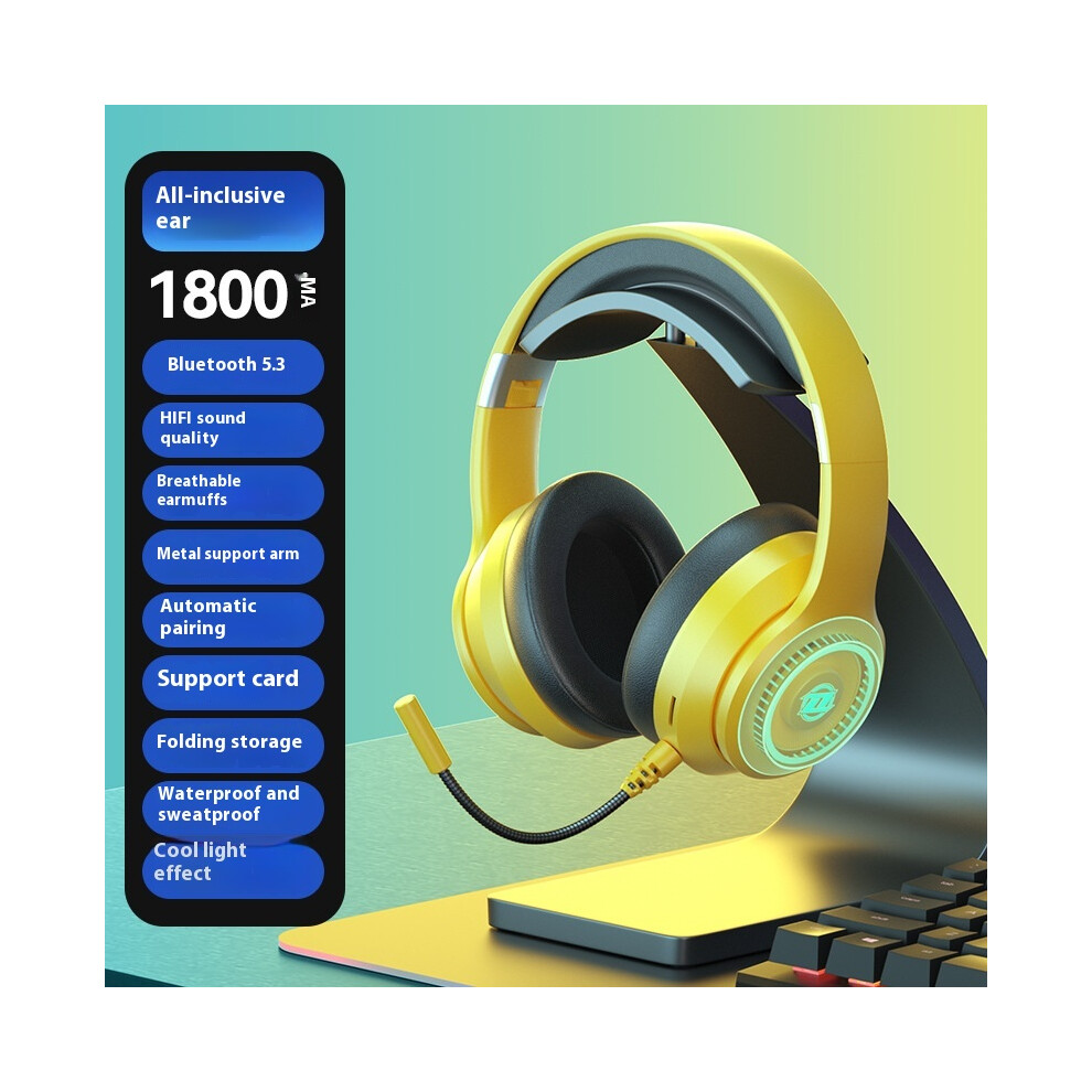 (Yellow) 2025 Internet Celebrity Hot Model Bluetooth Headset Headset Wireless Bass E-Sports Game Mobile Phone Universal Yellow 6921541494049