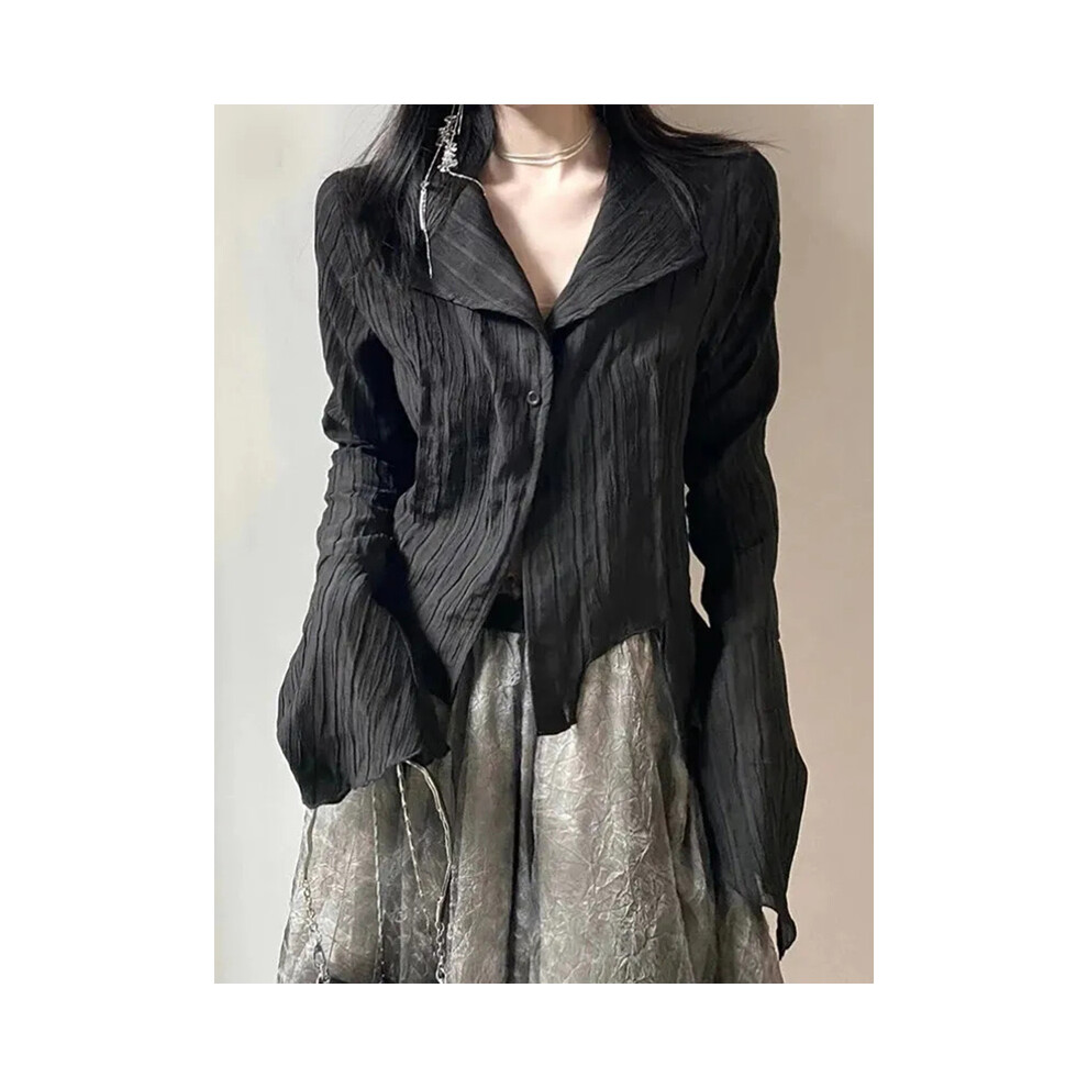 Maxpower (Black, S) Harajuku Dark Academic Shirt Women Streetwear Vintage Y2k Blouse Sexy Gothic Long Sleeve Irregular Female Spring New Tops