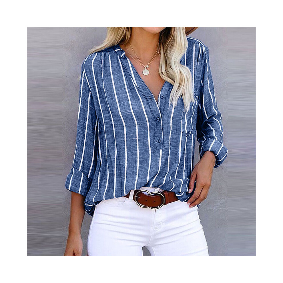 (QU428-1, 2XL) Casual Loose Striped Shirts For Women Autumn Vintage Women's Oversized Shirts And Blouses Fashion Elegant Youth Female Tops