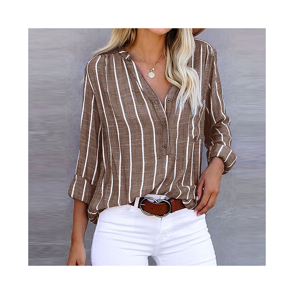 (QU428-3, S) Casual Loose Striped Shirts For Women Autumn Vintage Women's Oversized Shirts And Blouses Fashion Elegant Youth Female Tops