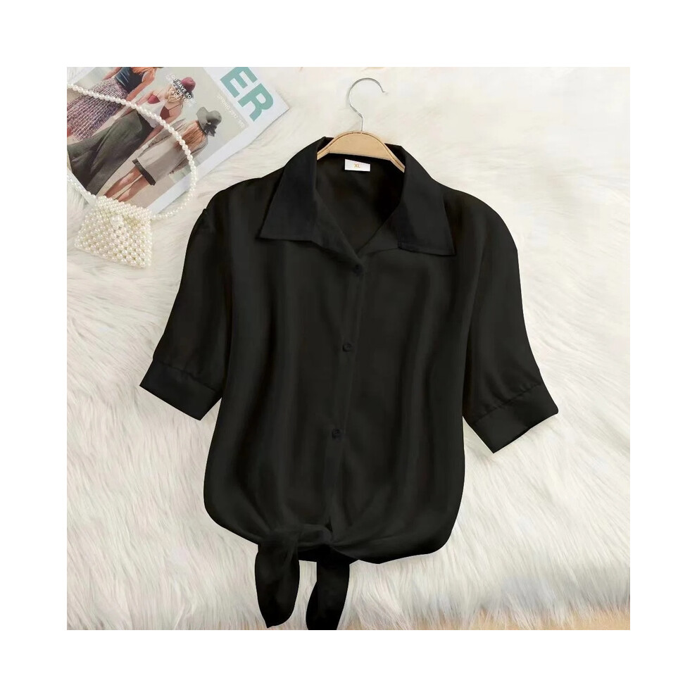 (black, 4XL) New Womens Tops Fashion Women Summer Chiffon Blouse Short Sleeve Casual Shirt White Ropa Mujer Blusas Feminino