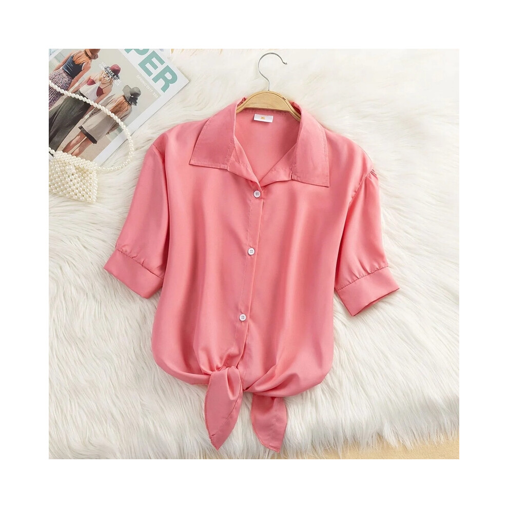 (pink, L) New Womens Tops Fashion Women Summer Chiffon Blouse Short Sleeve Casual Shirt White Ropa Mujer Blusas Feminino