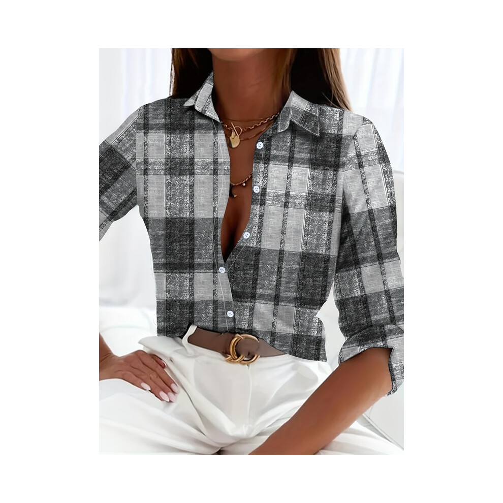 Maxpower (B25slthn232511h, 4XL) Elegant Ladies Fashion Shirt Spring And Autumn Digital Chain Print Shirt Commuting Slim Fit Office Ladies Shirt