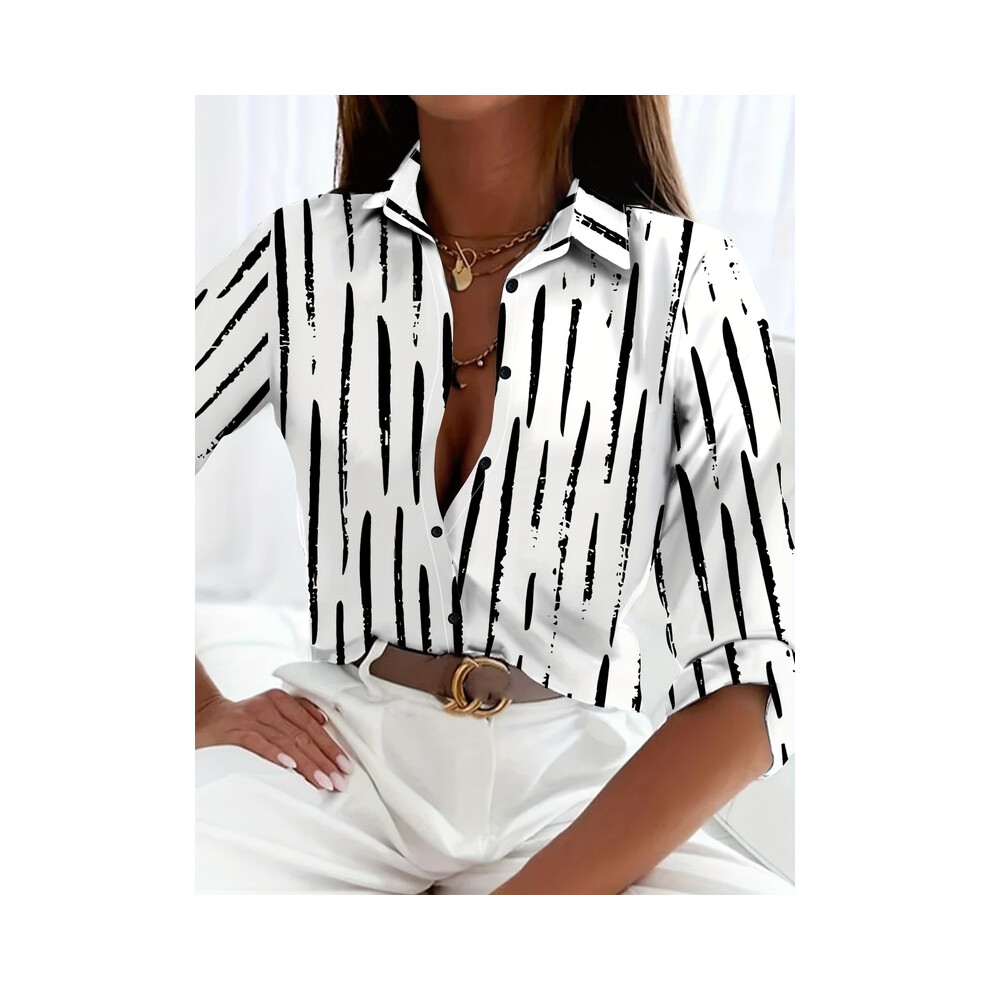 Maxpower (B25slthn232511j, Xxxl) Elegant Ladies Fashion Shirt Spring And Autumn Digital Chain Print Shirt Commuting Slim Fit Office Ladies Shirt